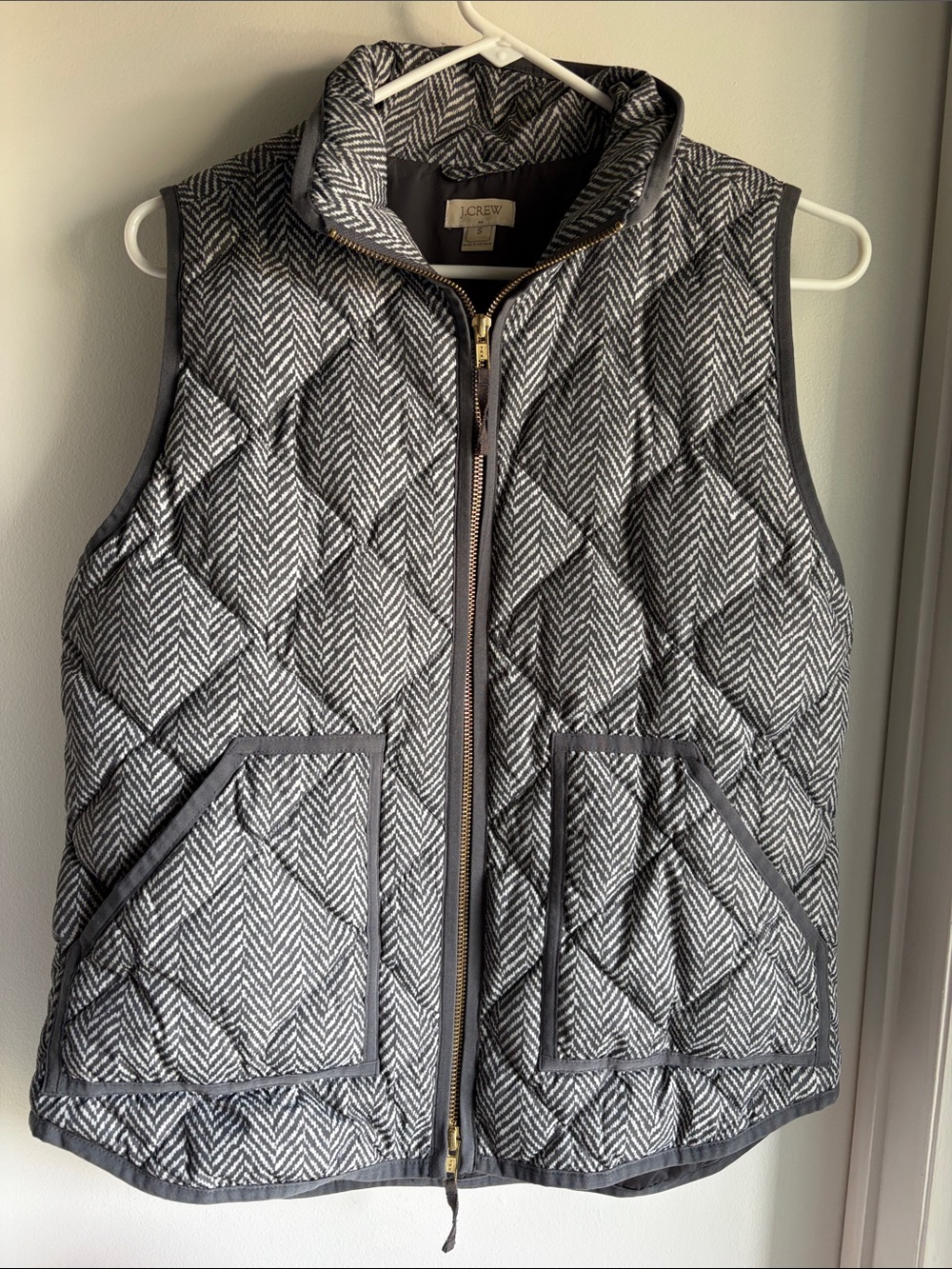 J. Crew Quilted Herringbone Vest in Gray and White